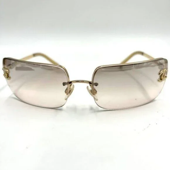 ✨ RARE Chanel Vintage Sunglasses Rhinestone CC Logo Rimless Gradient Gold Y2K - Picture 5 of 11